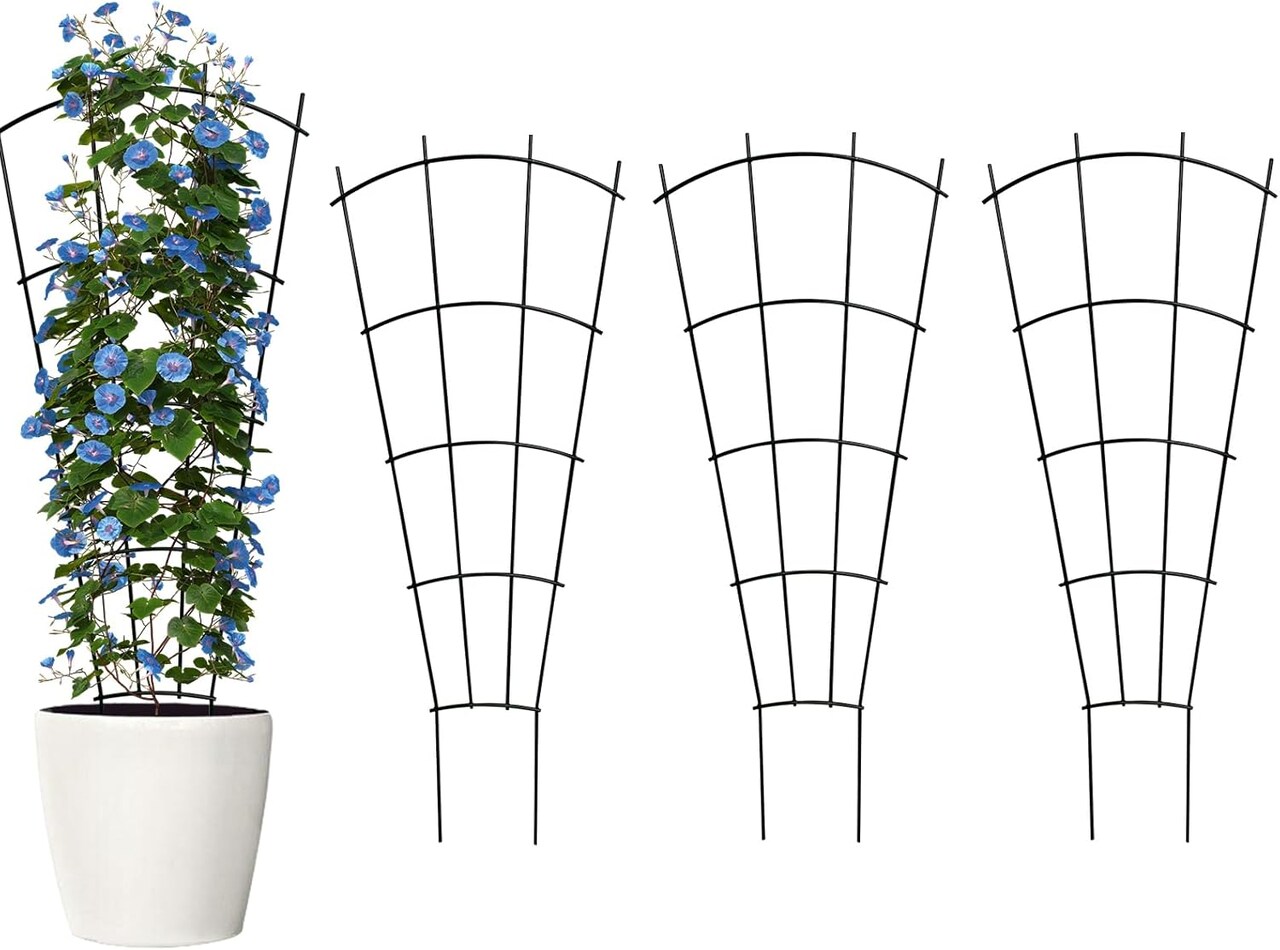 4-Pack 32" Indoor Plant Trellis – Fan-Shaped Metal Supports for Potted Plants, Climbing Flowers, Vines, Ivy, and Houseplants, Black